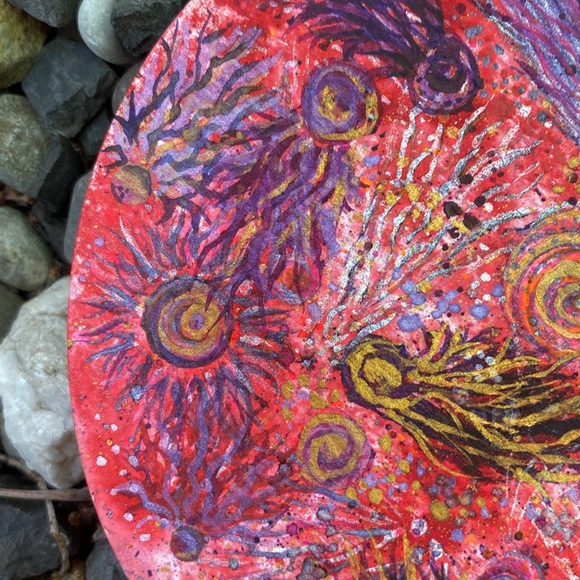 Unframed Original Art Watercolour & Brusho Circular Paper - Space Race AB Artist - Picture 5 of 7